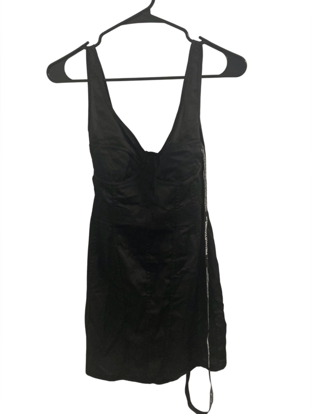 NWT PrettyLittleThing Black Satin Corset Detail Bodycon Dress Size 0